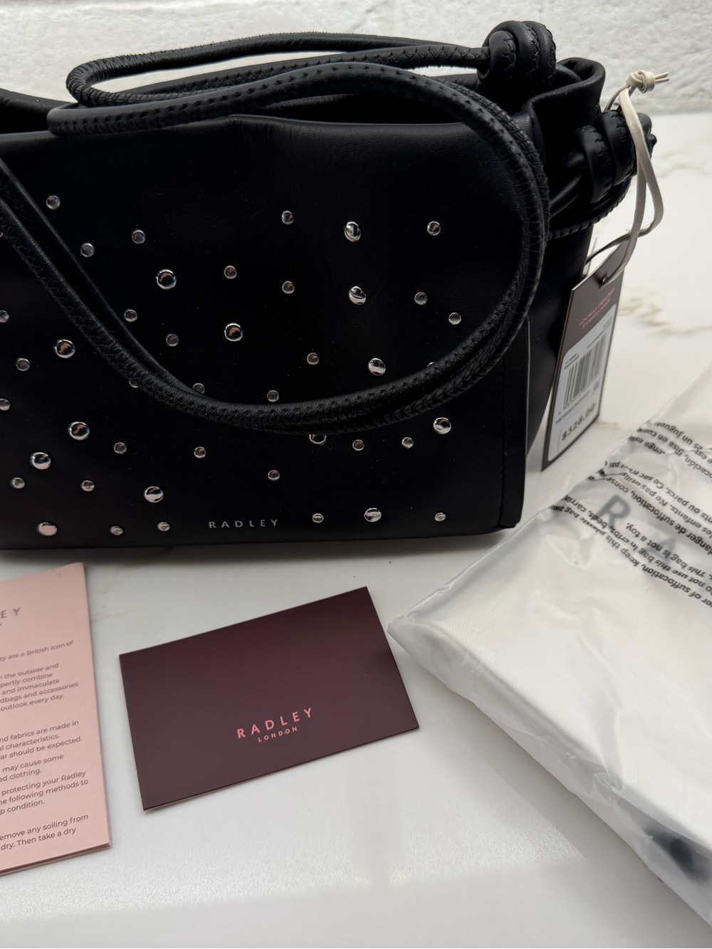 RADLEY London Black The ROXBURG Stud Small Drawstring Crossbody $328 NWT